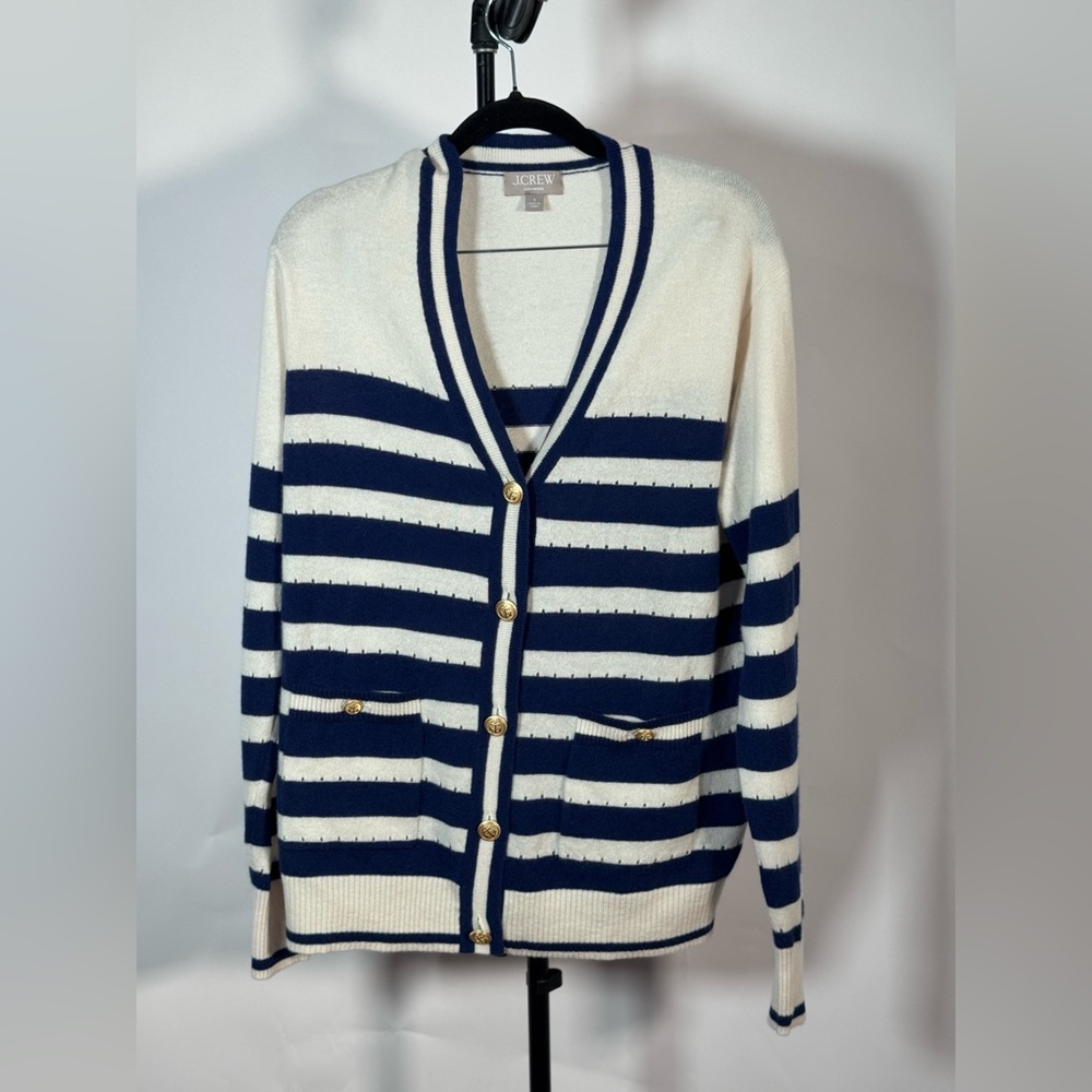 NWOT JCrew Cashmere cardigan in sailor stripe - Picture 2 of 5